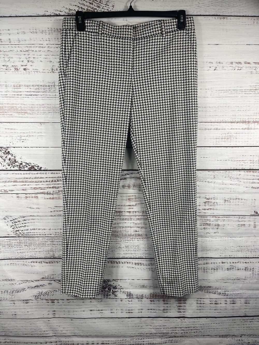Theory Pants Women's Size 10 Black White Houndstooth Check Tapered Ankle Stretch